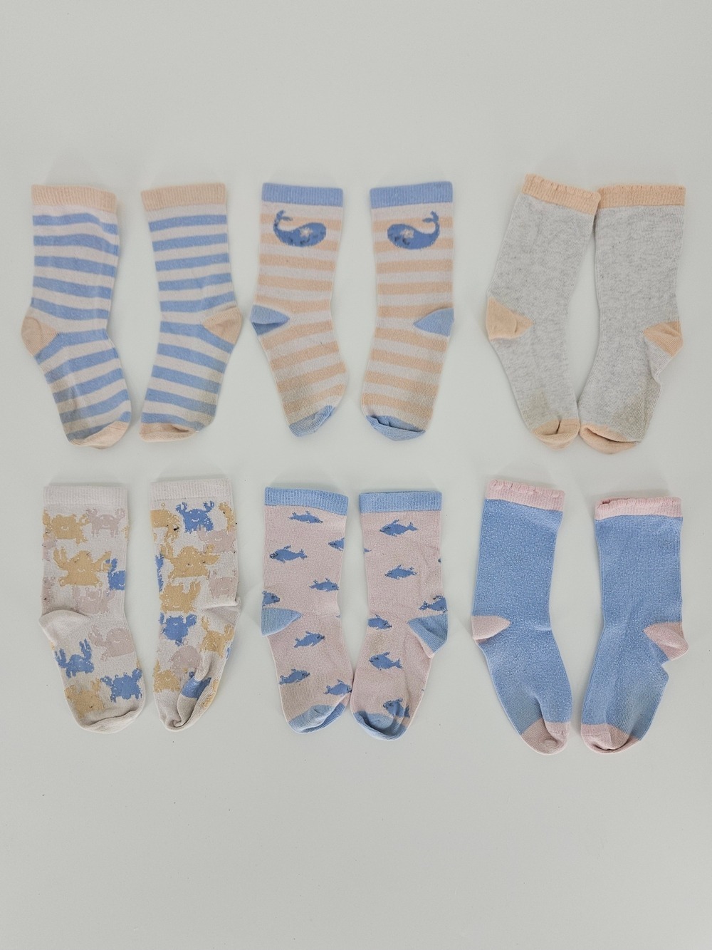 5/$25 Baby Socks Whale Fish Striped Neutral Blue Grey 18-24 Months 6 Pairs